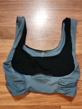 Free People Two-Tone Scoop Sports Bralette — Black and Slate Blue